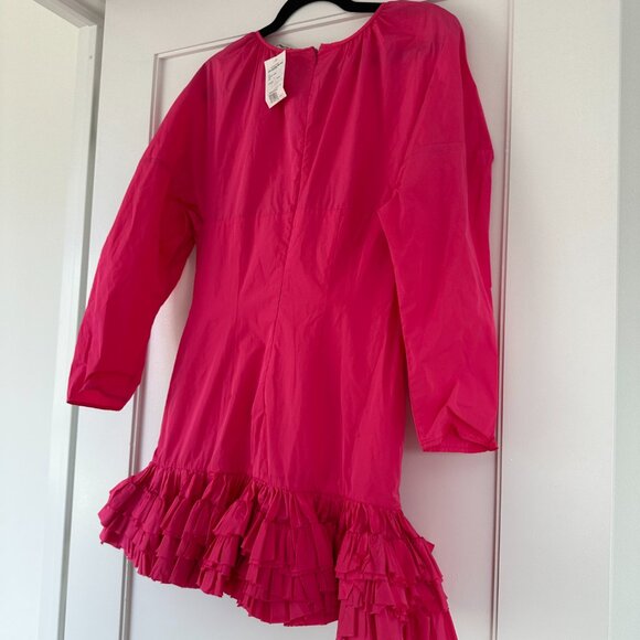 NWT Molly Goddard Caerys Taffeta Mini Dress in Bubblegum Sz 44 Ruffle Drop Hem - Picture 8 of 9